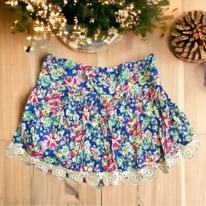 LF Paper Heart Floral Skort W/ Crochet Hem Sz 8 Blue